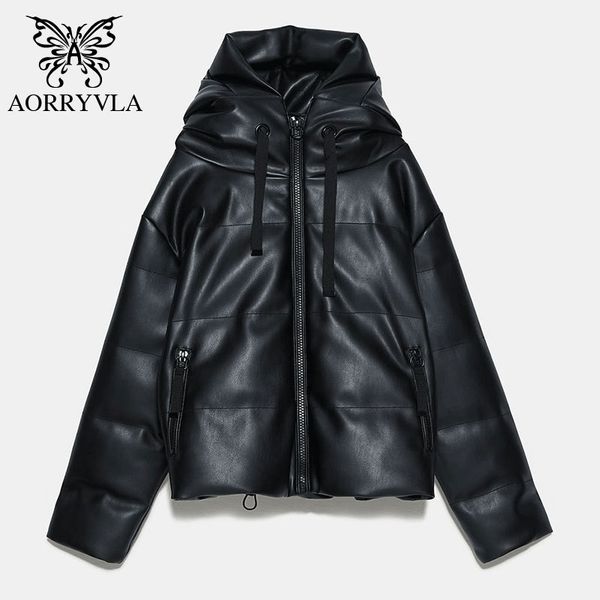 aorryvla women's winter jacket black hooded pu leather coats short length zipper famale casual cotton parkas 201020
aorryvla women's winter jacket black hooded pu leather coats short length zipper famale casual cotton parkas 201020