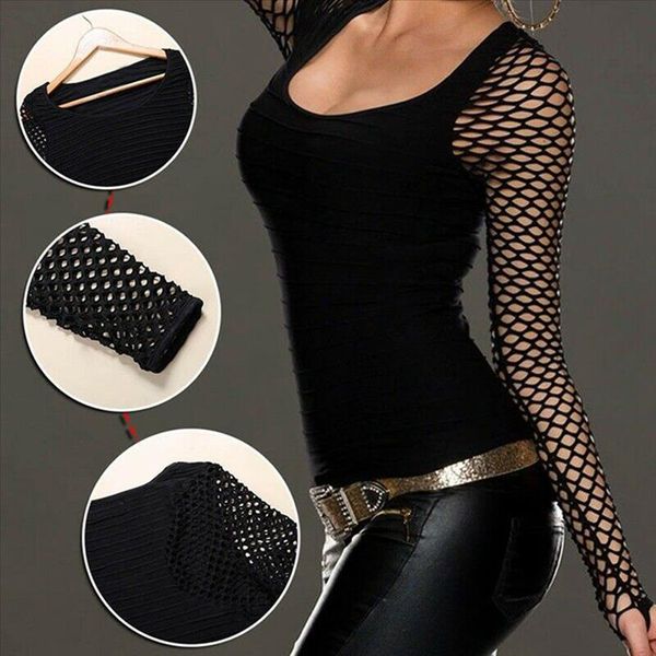 k20 fishnet sleeve t shirt women slim low cut long sleeve women spring autumn t shirt punk rock gothic mesh, White 
k20 fishnet sleeve t shirt women slim low cut long sleeve women spring autumn t shirt punk rock gothic mesh, White