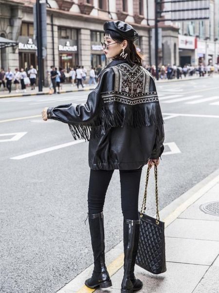 autumn new tide brand leather jacket women 2020 loose embroidery rivets tassel heavy industry pu leather jacket motorcycle suit1, Black
autumn new tide brand leather jacket women 2020 loose embroidery rivets tassel heavy industry pu leather jacket motorcycle suit1, Black