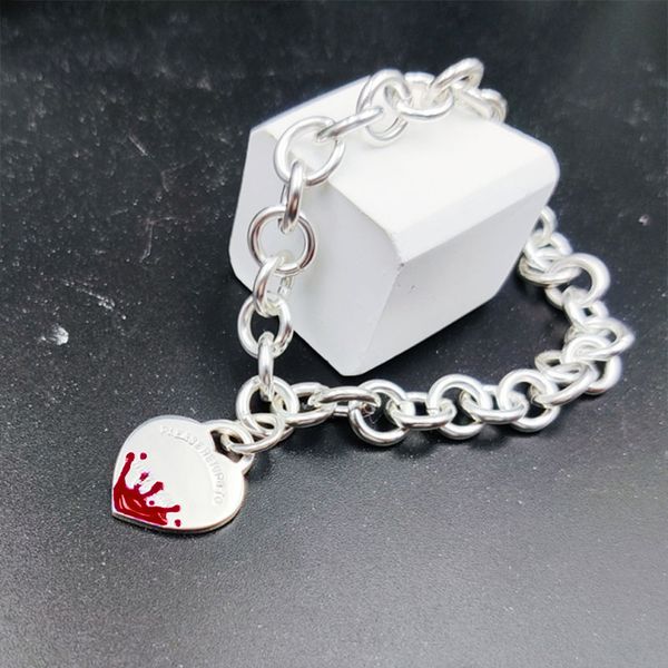 2022 brand original jewelry cuff designer red enamel water splash heart pendant women's fashion simple high-end thick chain bracelet, White
2022 brand original jewelry cuff designer red enamel water splash heart pendant women's fashion simple high-end thick chain bracelet, White