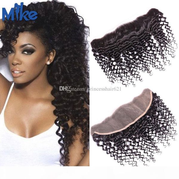 mikehair remy human hair frontal brazilian deep wave curly hair 13x4 ear to ear lace frontal closure peruvian indian malaysian hair frontals, Black;brown