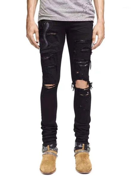 american street style fashion men jeans slim fit snake embroidery punk ripped jeans men brand designer streetwear hip hop1, Blue
american street style fashion men jeans slim fit snake embroidery punk ripped jeans men brand designer streetwear hip hop1, Blue