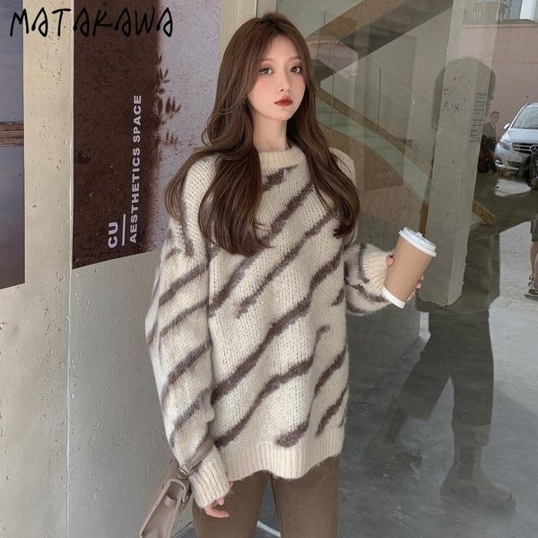 women's sweaters matakawa imitation mohair sweater women loose outer wear woman autumn and winter retro striped casual pullover top, White;black
women's sweaters matakawa imitation mohair sweater women loose outer wear woman autumn and winter retro striped casual pullover top, White;black
