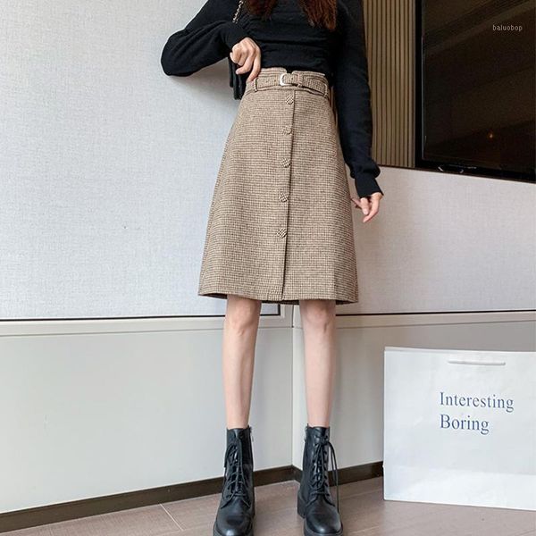 2020 new plaid woolen mid-length skirt, half high waist, thin houndstooth skirt, korean ins style a-line skirt female1, Black
2020 new plaid woolen mid-length skirt, half high waist, thin houndstooth skirt, korean ins style a-line skirt female1, Black