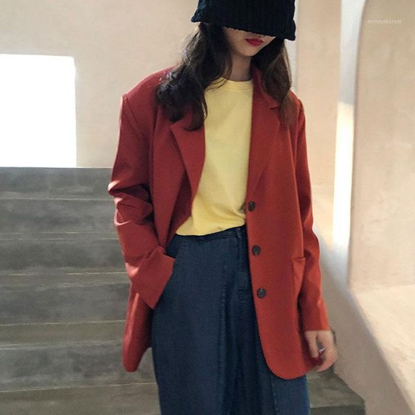 women's casual loose retro solid color blazer 2020 spring and autumn new korean casual suit, White;black
women's casual loose retro solid color blazer 2020 spring and autumn new korean casual suit, White;black