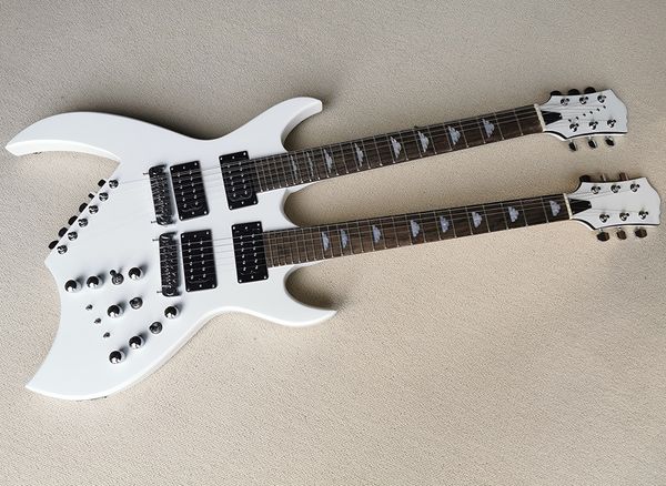 white unusual shaped 12+6 strings double neck electric guitar with humbuckers pickups,rosewood fretboard
white unusual shaped 12+6 strings double neck electric guitar with humbuckers pickups,rosewood fretboard