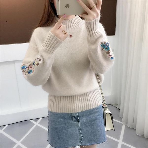 turtleneck sweater women long sleeve warm sweaters embroidered knitted pullover autumn winter round neck knitting pollovers, White;black
turtleneck sweater women long sleeve warm sweaters embroidered knitted pullover autumn winter round neck knitting pollovers, White;black