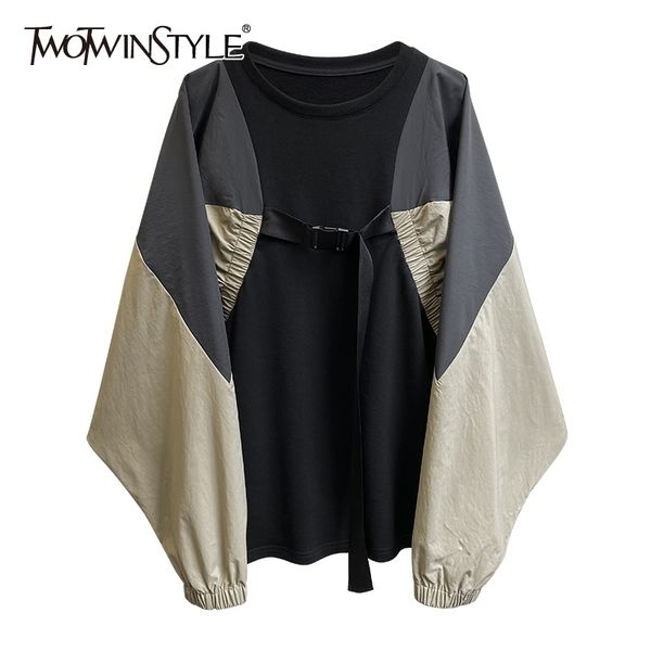 twotwinstyle patchwork hit color bandage sweatshirt for women o neck batwing sleeve casual loose sweatshirts female autumn 201204, Black
twotwinstyle patchwork hit color bandage sweatshirt for women o neck batwing sleeve casual loose sweatshirts female autumn 201204, Black