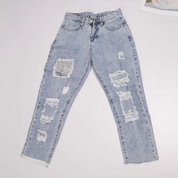 women's jeans baggy woman sequins decorations hole tassel ankle-length straight pants spring outdoor casual vintage, Blue
women's jeans baggy woman sequins decorations hole tassel ankle-length straight pants spring outdoor casual vintage, Blue