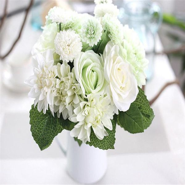 decorative flowers & wreaths artificial silk fake leaf rose floral wedding bouquet party home decor waterproof beautiful c0312#30