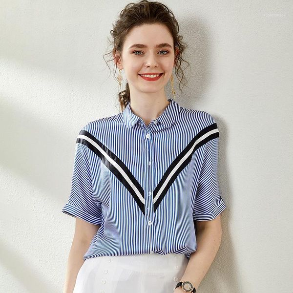 blue stripe stain shirt women summer short sleeve single breasted fringe silk blouses 100 silk ladies 2020 new1, White
blue stripe stain shirt women summer short sleeve single breasted fringe silk blouses 100 silk ladies 2020 new1, White