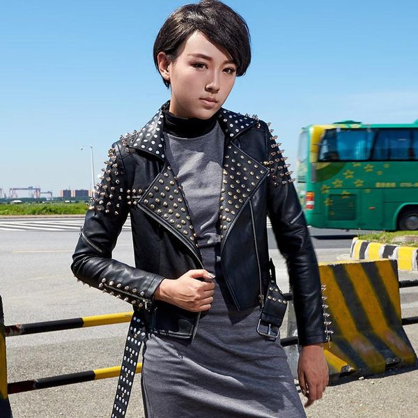 women's leather & faux fashion 2021 motorcycle jacket female slim long rivet pu large size, Black
women's leather & faux fashion 2021 motorcycle jacket female slim long rivet pu large size, Black