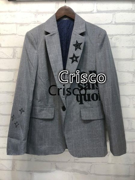 women suit 2020 grey check jacket with embroidered letters star diamond blazer casual suit jacket1, White;black
women suit 2020 grey check jacket with embroidered letters star diamond blazer casual suit jacket1, White;black