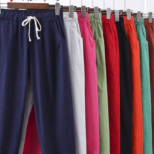 women casual long ankle length trousers summer autumn plus size elastic waist soft cotton linen pants s-xxxl 220314, Black;white
women casual long ankle length trousers summer autumn plus size elastic waist soft cotton linen pants s-xxxl 220314, Black;white