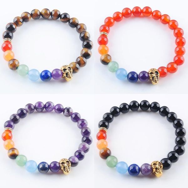 beaded, strands stretch bangle natural gem stone round 8mm beads ghost head bracelet for women jewelry 7 inches tbk326, Black 
beaded, strands stretch bangle natural gem stone round 8mm beads ghost head bracelet for women jewelry 7 inches tbk326, Black