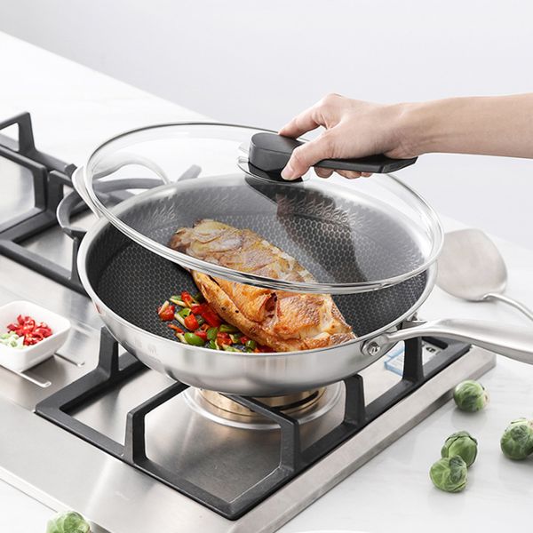 wok non-stick pan 304 stainless steel three-layer composite uncoated household honeycomb wok
wok non-stick pan 304 stainless steel three-layer composite uncoated household honeycomb wok