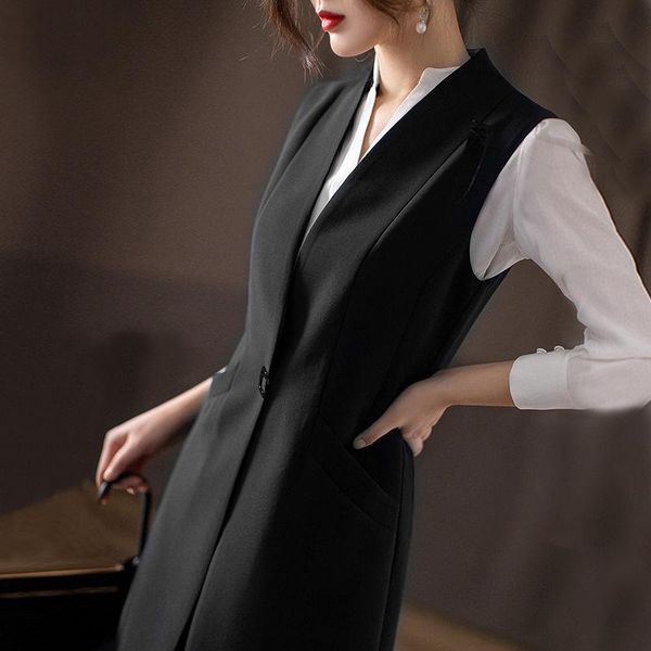 women's vests korean spring autumn elegant long vest women suit sleeveless jackets outerwear office lady fashion waistcoat, Black;white
women's vests korean spring autumn elegant long vest women suit sleeveless jackets outerwear office lady fashion waistcoat, Black;white