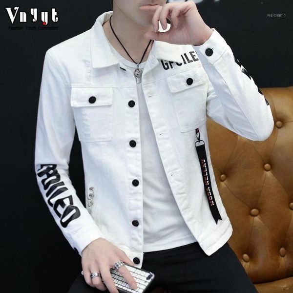 wholesale 2020 fashion casual men's personality hole denim jacket spring and summer denim gown trendy printed ribbon thin coat1, Black;brown
wholesale 2020 fashion casual men's personality hole denim jacket spring and summer denim gown trendy printed ribbon thin coat1, Black;brown