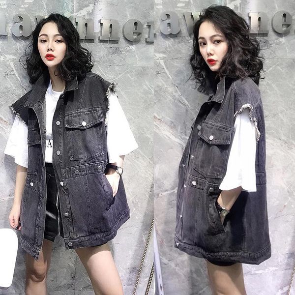 women's vests 2021 spring autumn vest denim sleeveless jacket long slim female coat women clothing black rh424, Black;white
women's vests 2021 spring autumn vest denim sleeveless jacket long slim female coat women clothing black rh424, Black;white