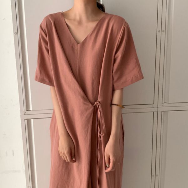 women summer cotton linen v neck lacing plus size long dress short sleeve pullover cozy loose dresses with pocket solid color y200805, Black;pink
women summer cotton linen v neck lacing plus size long dress short sleeve pullover cozy loose dresses with pocket solid color y200805, Black;pink