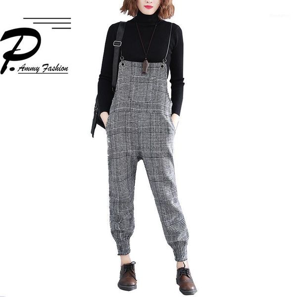 england style plaid wool narrow pants fall winter vintage checkered jumpsuits big pocket playsuits overalls european rompers1, Black;white
england style plaid wool narrow pants fall winter vintage checkered jumpsuits big pocket playsuits overalls european rompers1, Black;white