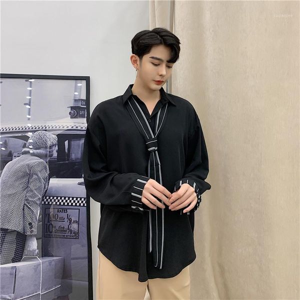 men striped tie bow fashion long sleeve black shirt male streetwear hip hop loose casual party dress shirt stage show costumes1, White;black
men striped tie bow fashion long sleeve black shirt male streetwear hip hop loose casual party dress shirt stage show costumes1, White;black