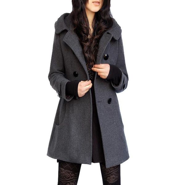 blended woolen women autumn winter basic section trench long hooded double-breasted wool coat solid color outerwear, Black
blended woolen women autumn winter basic section trench long hooded double-breasted wool coat solid color outerwear, Black