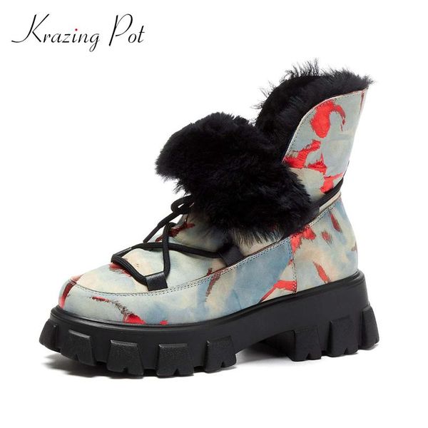 krazing pot snow boots genuine leather mixed colors all-match round toe thick high heel lace up keep warm maiden ankle boots l48, Black
krazing pot snow boots genuine leather mixed colors all-match round toe thick high heel lace up keep warm maiden ankle boots l48, Black