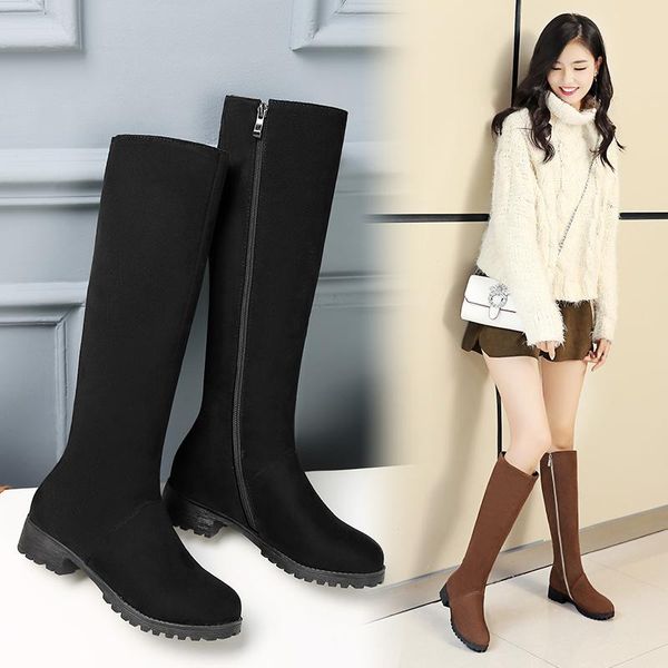 2020 autumn and winter thick bottom low heel square with comfortable casual high boots women's boots suede matte women's, Black 
2020 autumn and winter thick bottom low heel square with comfortable casual high boots women's boots suede matte women's, Black