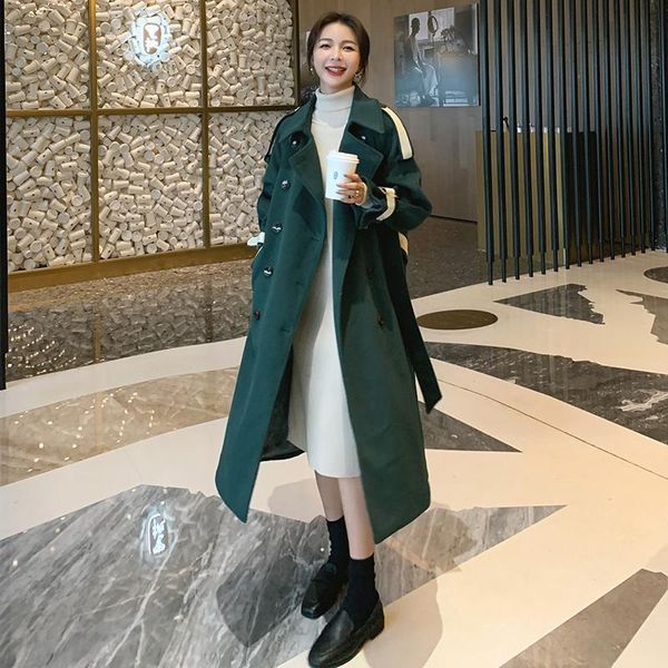 women's wool & blends winter coat women woolen korean loose color-blocking long wild thick straight below the knee dark green jacket cl, Black
women's wool & blends winter coat women woolen korean loose color-blocking long wild thick straight below the knee dark green jacket cl, Black