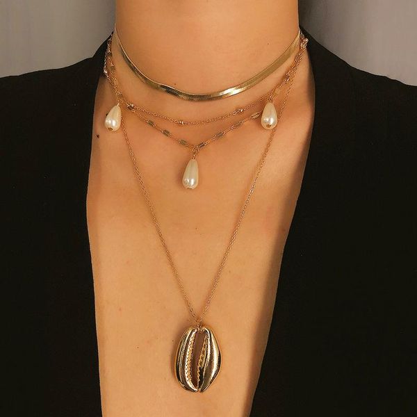 fashion elegant multilayer big metal sea shell pendant necklaces for women water drop simulated pearl necklace beach jewelry, Silver
fashion elegant multilayer big metal sea shell pendant necklaces for women water drop simulated pearl necklace beach jewelry, Silver