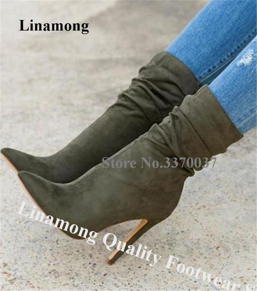 linamong women elegant pointed toe stiletto heel short boots army green grey suede leather high heel ankle booties dress heels, Black
linamong women elegant pointed toe stiletto heel short boots army green grey suede leather high heel ankle booties dress heels, Black