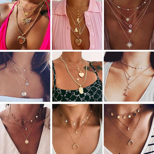 pendant necklaces 2021 vintage multilayer female necklace bohemian heart shaped head butterfly crystal coin choker jewelr, Silver
pendant necklaces 2021 vintage multilayer female necklace bohemian heart shaped head butterfly crystal coin choker jewelr, Silver