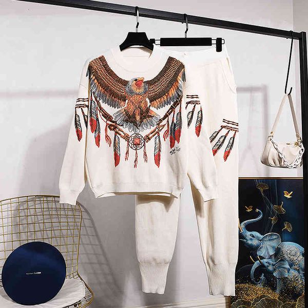 women's two piece pants black white gray knitted tracksuits women outfits beading eagle pullover sweater pencil loose casual set female
women's two piece pants black white gray knitted tracksuits women outfits beading eagle pullover sweater pencil loose casual set female