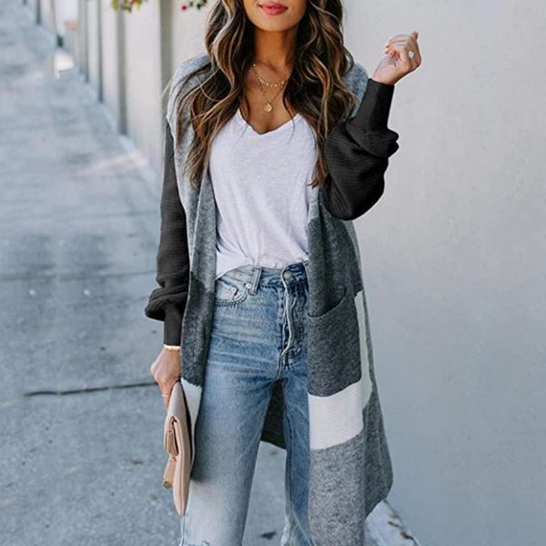 unique nature womens open front long sweater cardigans boho long sleeve color block knit lightweight kimono duster coats, White
unique nature womens open front long sweater cardigans boho long sleeve color block knit lightweight kimono duster coats, White
