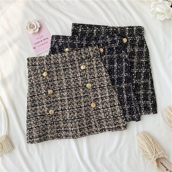 women tweed skirts autumn winter bottom clothes witn button fashion mini skirt plaid, Black
women tweed skirts autumn winter bottom clothes witn button fashion mini skirt plaid, Black