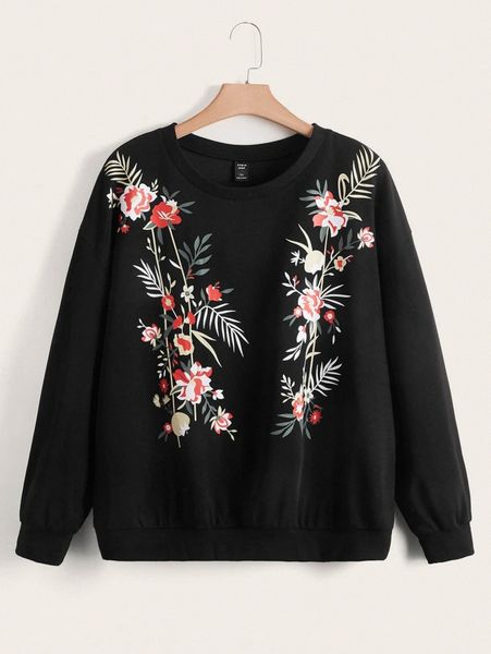 plus floral print drop shoulder sweatshirt o4wb#, Black
plus floral print drop shoulder sweatshirt o4wb#, Black