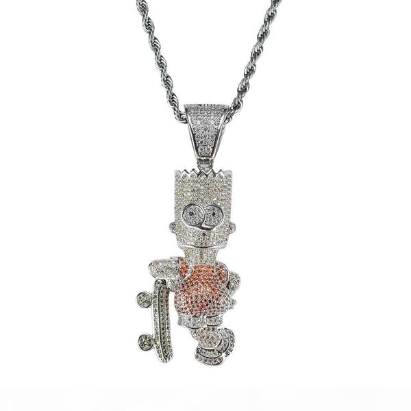 hip hop simpson skate diamonds pendant necklaces for men western cartoon luxury necklace real gold plated copper zircons jewelry, Silver
hip hop simpson skate diamonds pendant necklaces for men western cartoon luxury necklace real gold plated copper zircons jewelry, Silver