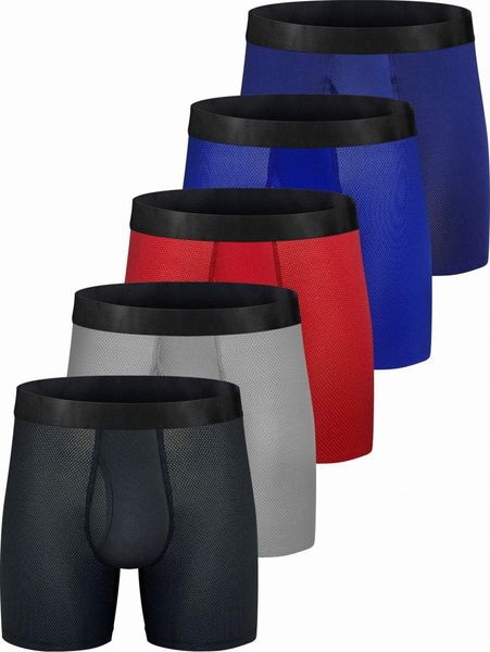 men 5pcs tape-waist boxer brief m0o7#, Black;brown