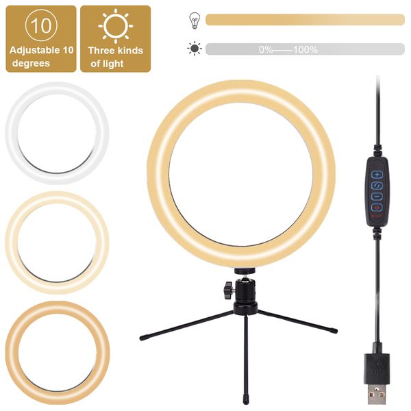 us stock 10" selfie ring light with tripod stand dimmable deskled circle light for live streaming/makeup/youtube
