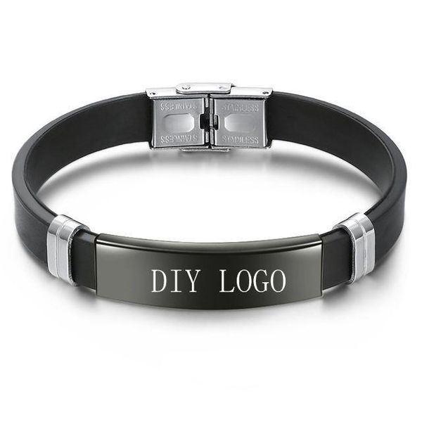 charm bracelets customized silicone engrave name leather bracelet for men diy logo black stainless steel fashion jewelry drop, Golden;silver
charm bracelets customized silicone engrave name leather bracelet for men diy logo black stainless steel fashion jewelry drop, Golden;silver