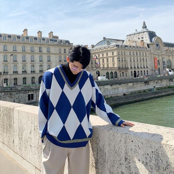 men vintage v-neck loose casual knitted pullover sweater male streetwear fashion geometric pattern sweaters1, White;black
men vintage v-neck loose casual knitted pullover sweater male streetwear fashion geometric pattern sweaters1, White;black