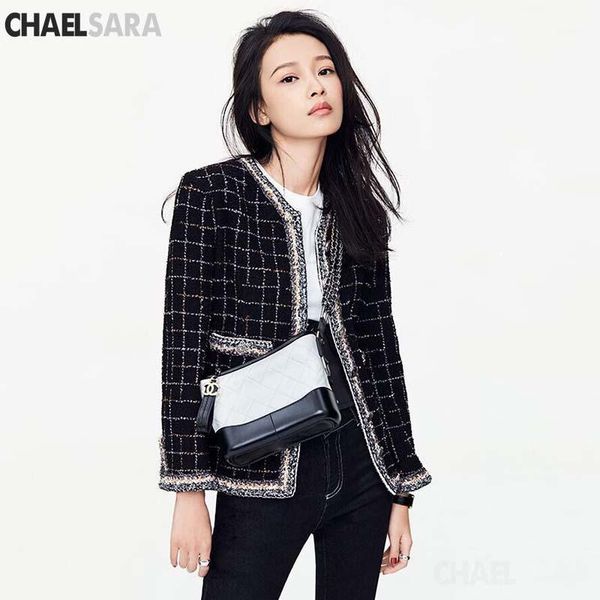 black white tweed jacket coat 2019 new autumn winter runway women's plaid long sleeve woolen jacket1, Black;brown
black white tweed jacket coat 2019 new autumn winter runway women's plaid long sleeve woolen jacket1, Black;brown