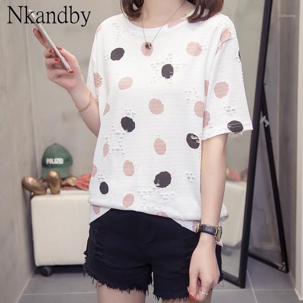 women's t-shirt plus size hole cotton tee for women summer casual loose short sleeve polka dot basic t-shirts female oversize trendy cl, White
women's t-shirt plus size hole cotton tee for women summer casual loose short sleeve polka dot basic t-shirts female oversize trendy cl, White