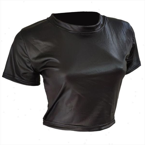 summer leather tee shirt women midriff baring crop pu leather short sleeve o neck solid color club casual t shirt, White
summer leather tee shirt women midriff baring crop pu leather short sleeve o neck solid color club casual t shirt, White