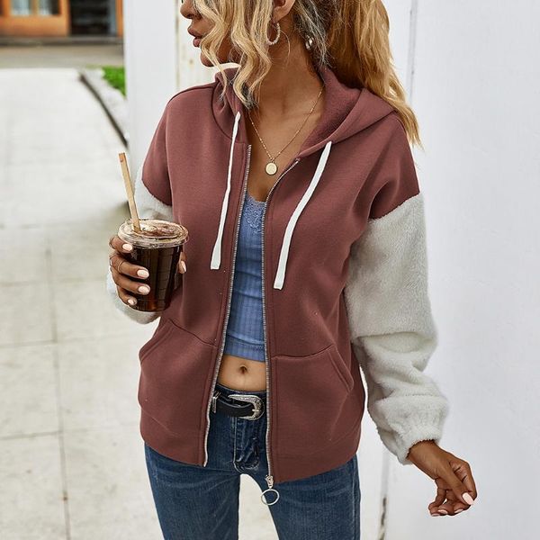 women jacket winter warm soft coats solid patchwork fleece long sleeves cardigan zipper keep warm coat hooded jacket outerwear, Black;brown
women jacket winter warm soft coats solid patchwork fleece long sleeves cardigan zipper keep warm coat hooded jacket outerwear, Black;brown