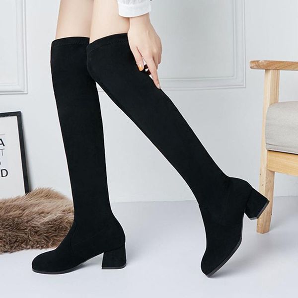 women boots knee thick heel autumn and winter women boots new mid-high heel stretch long tube, Black
women boots knee thick heel autumn and winter women boots new mid-high heel stretch long tube, Black