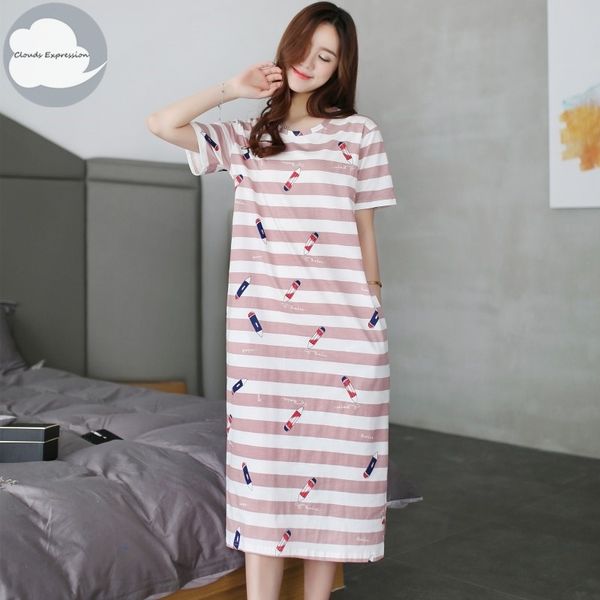 summer knitted cotton women's nightgown nightdress striped print sleepwear casual nightwear loose nightgowns fashion sleepshirts y20042, Black;red
summer knitted cotton women's nightgown nightdress striped print sleepwear casual nightwear loose nightgowns fashion sleepshirts y20042, Black;red