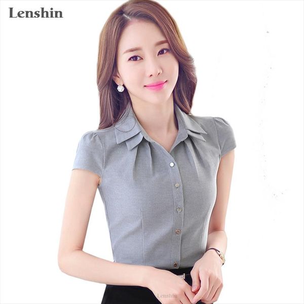 lenshin cotton shirt casual style new fashion short sleeve gray blouse women summer wear office ladies, White
lenshin cotton shirt casual style new fashion short sleeve gray blouse women summer wear office ladies, White