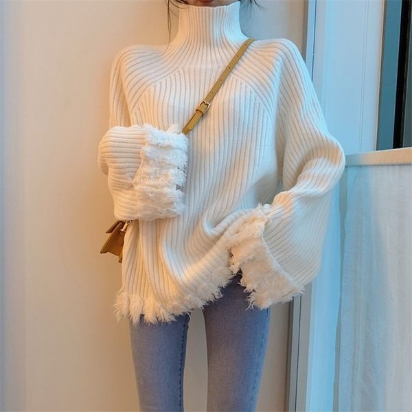 high collar sweater female new wave autumn korean version of the loose fashion lazy wind pullover sweater 201221, White;black
high collar sweater female new wave autumn korean version of the loose fashion lazy wind pullover sweater 201221, White;black